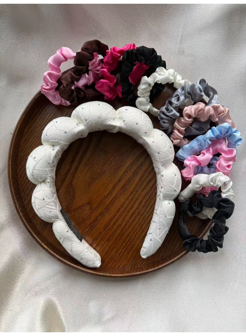 Vynara Padded Quilted Headband with 12 Small Scrunchies, 9 Colors Hair Accessories Set - Image 1